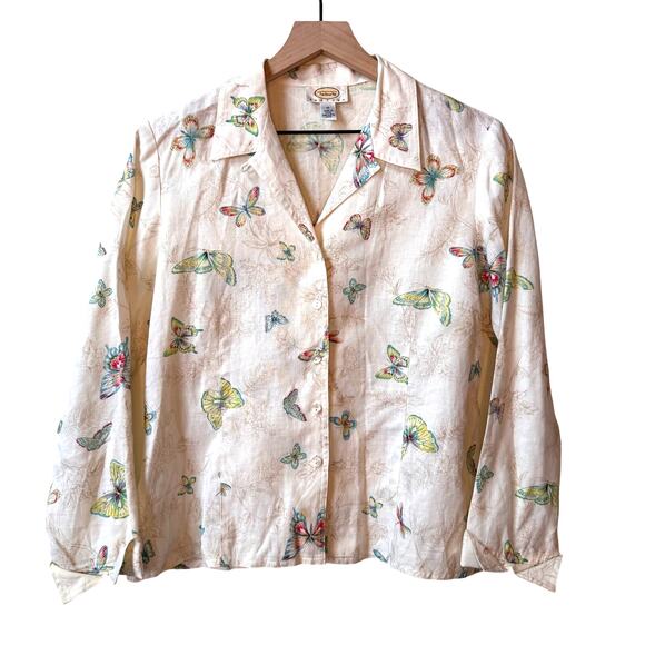 Talbots Tops - Vintage TALBOTS 100% Linen Blouse Size 10 Butterfly Dragonfly Cottagecore Summer